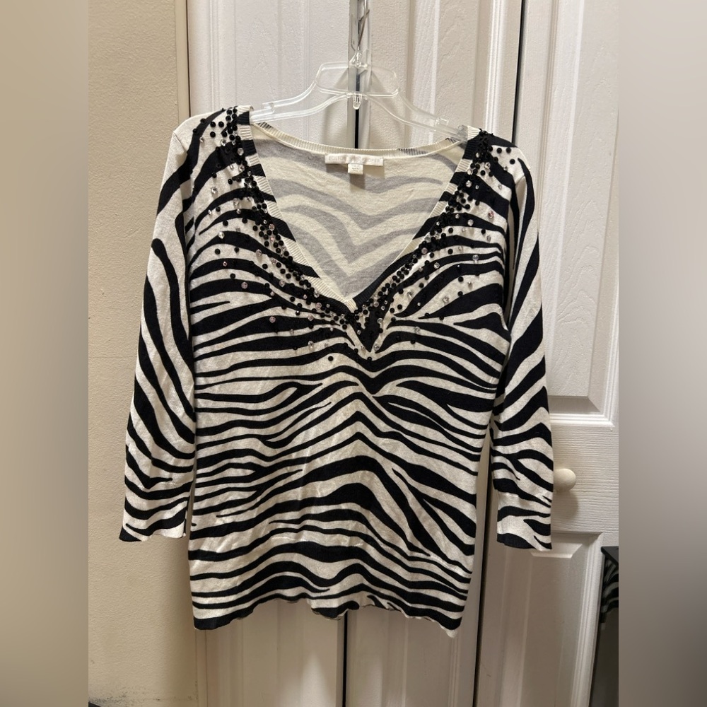 Boston Proper Zebra Sequin Lightweight Sweater - Size M